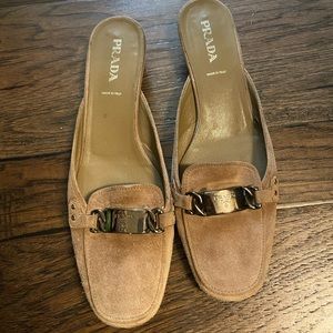 Prada suede slip-on heels